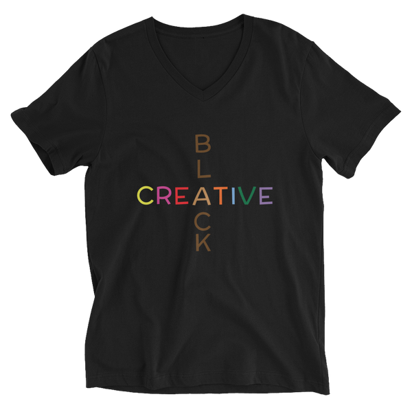 Black Creative Unisex Short Sleeve V-Neck T-Shirt