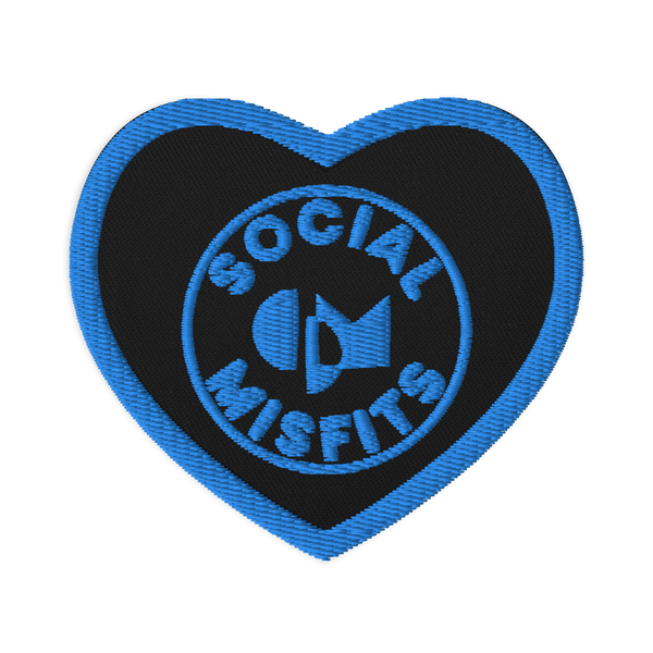 Social Misfits Heart Embroidered Patch- Black and Blue